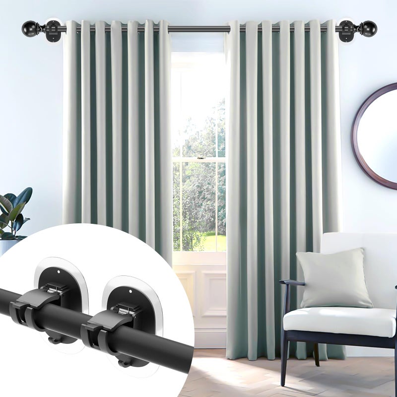 MIMARMZ 6PCS No Drill Curtain Rod Brackets No Drilling Curtain Rod Holder Self Adhesive Curtain Rod Hooks Nail Free Adjustable Curtain Rod Holders Curtain Hangers for Bathroom Living Room Kitchen - Image 2